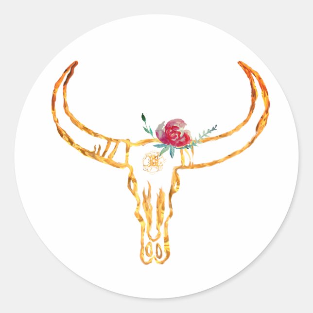 Bull Skull Gold, Rose Sticker (Front)