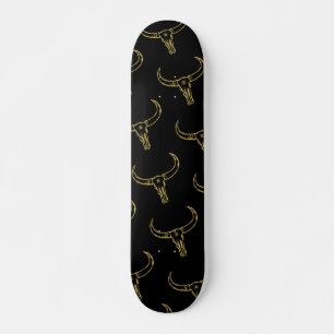 Bull Skull Gold Skate Skateboard