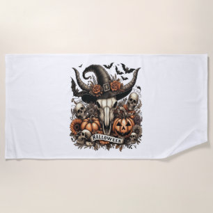 Bull Skull Halloween Cow Beach Towel