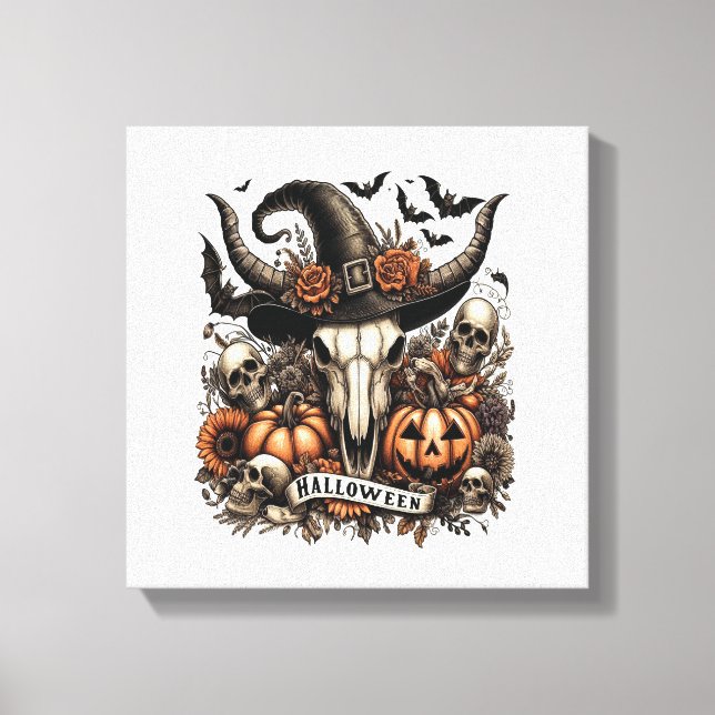 Bull Skull Halloween Cow Canvas Print (Front)