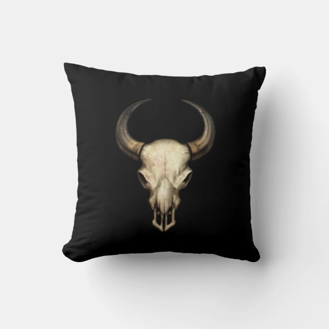 Bull Skull on Black Cushion (Front)