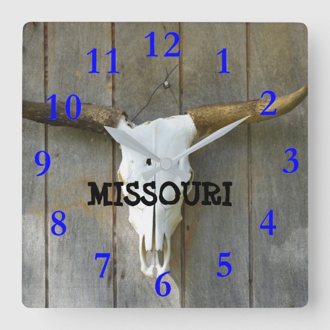 Bull Skull Square Wall Clock (Front)