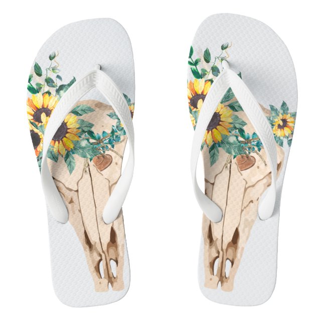 Bull Skull Sunflowers Jandals (Footbed)