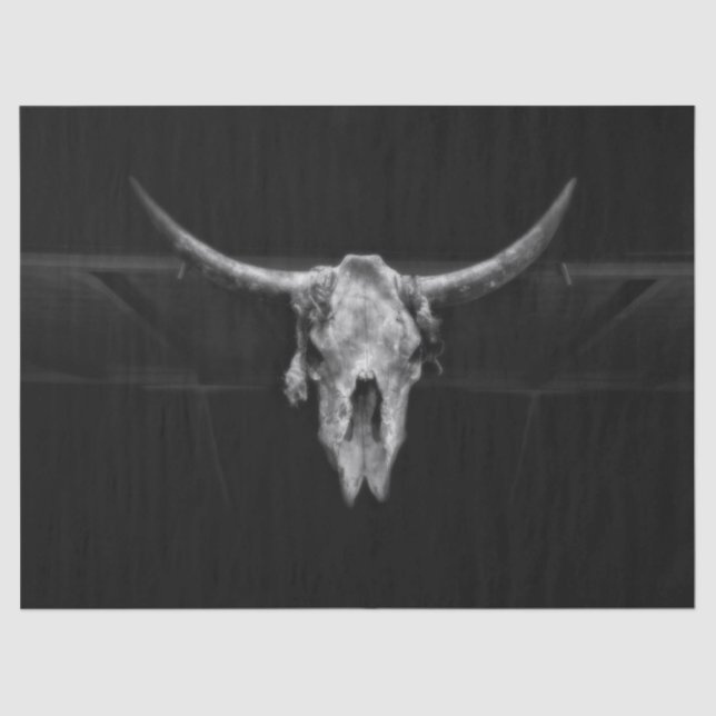 Bull Skull Western Black And White Rustic Country Tissue Paper (Front)