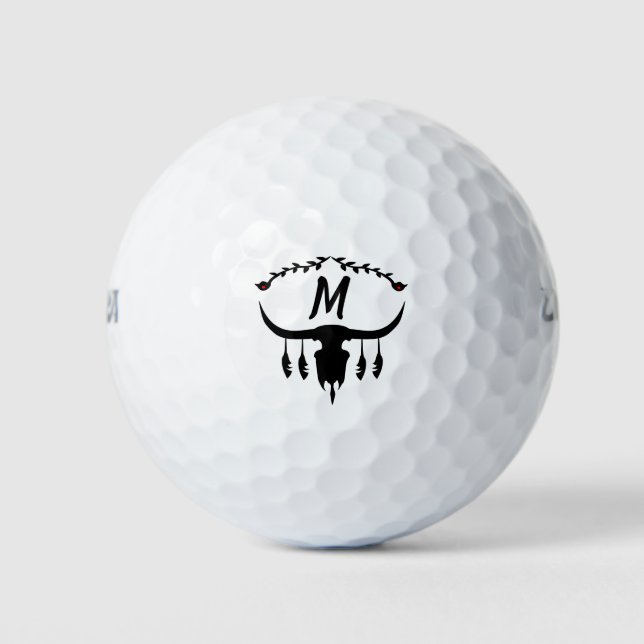 Bull Skull with Black Feathers Silhouette Golf Balls (Front)
