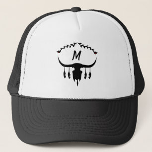Bull Skull with Black Feathers Silhouette Trucker Hat