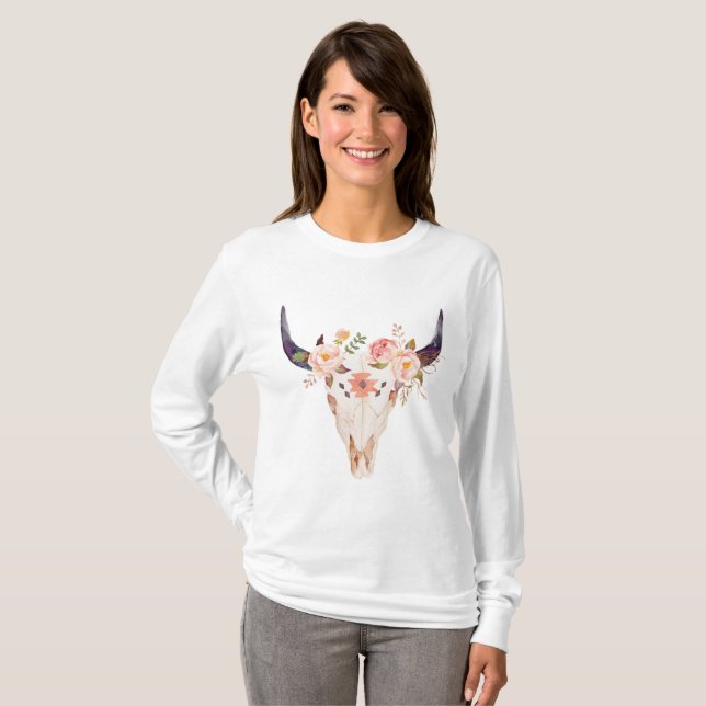 Bull skull with flower crown T-Shirt (Front Full)