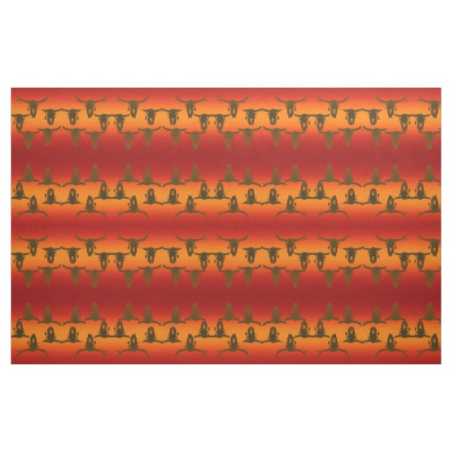 Bull Skulls Rustic Orange Yellow Brown Western Fabric (Fat Quarter)