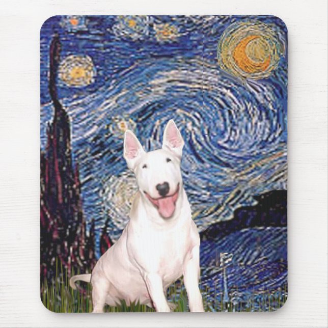 Bull Terrier 4 - Starry Night (Vert) - Customised Mouse Pad (Front)