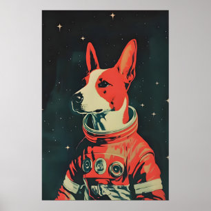 Bull Terrier Astronaut Poster, Bull Terrier Retro Poster