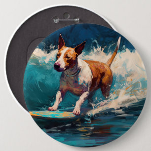 Bull Terrier Beach Surfing Painting 6 Cm Round Badge