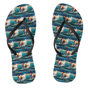 Bull Terrier Beach Surfing Painting Jandals