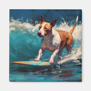 Bull Terrier Beach Surfing Painting Magnet