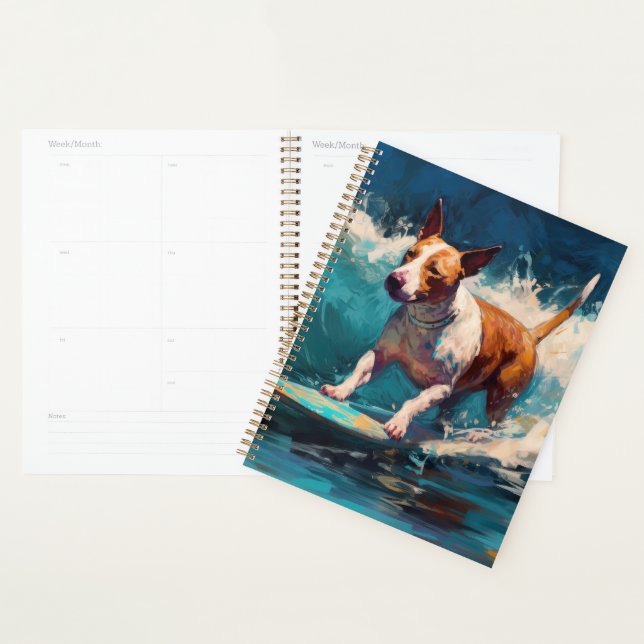 Bull Terrier Beach Surfing Painting Planner (Display)