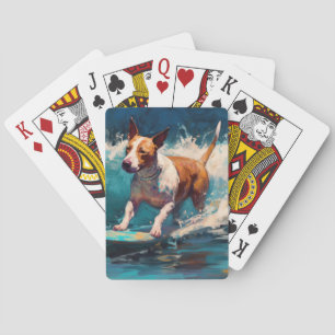 Bull Terrier Beach Surfing Painting Playing Cards