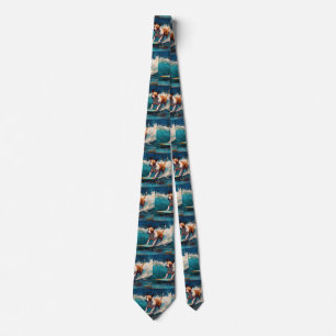 Bull Terrier Beach Surfing Painting Tie