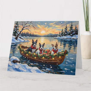 Bull Terrier Christmas Boat Holiday Card