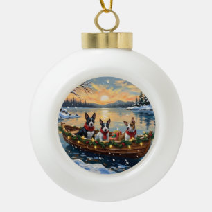 Bull Terrier Christmas Boat Holiday Ceramic Ball Christmas Ornament