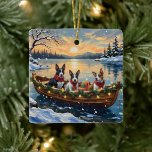 Bull Terrier Christmas Boat Holiday Ceramic Ornament