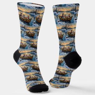 Bull Terrier Christmas Boat Holiday Socks