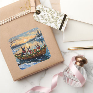 Bull Terrier Christmas Boat Holiday Square Sticker