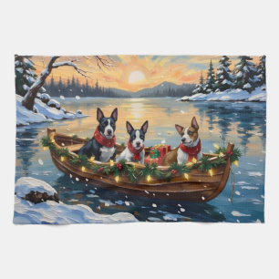 Bull Terrier Christmas Boat Holiday Tea Towel