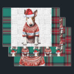 Bull Terrier Christmas Dog Red Green Plaid Wrapping Paper Sheet<br><div class="desc">An adorable Bull Terrier dog is ready for the holiday season with his Santa hat and holiday sweater. This cute Christmas dog is paired with a red and green holiday plaid on this set of gift wrap for the dog lover.</div>