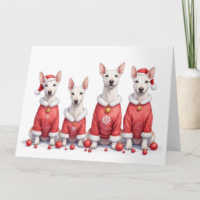 Bull Terrier Christmas Dress Santa Hat Card (Front)