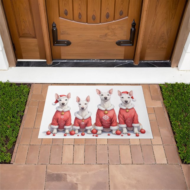 Bull Terrier Christmas Dress Santa Hat Doormat (Outdoor)