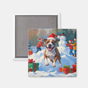 Bull Terrier Christmas Festive Snow Scene Magnet