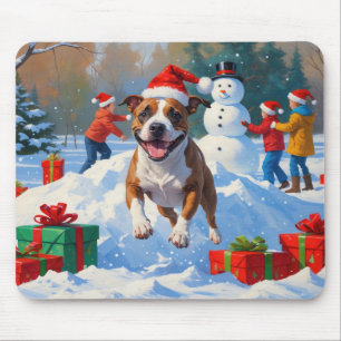 Bull Terrier Christmas Festive Snow Scene Mouse Pad