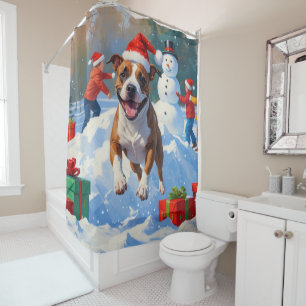Bull Terrier Christmas Festive Snow Scene Shower Curtain