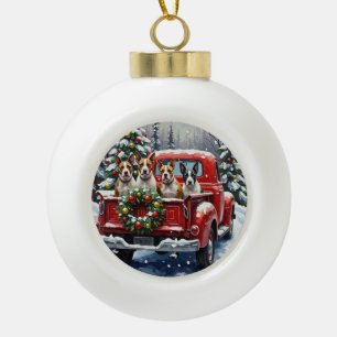 Bull Terrier Christmas Red Truck Holiday Ceramic Ball Christmas Ornament