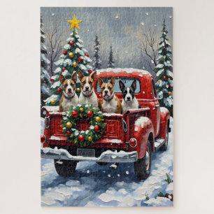 Bull Terrier Christmas Red Truck Holiday Jigsaw Puzzle