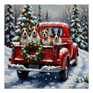 Bull Terrier Christmas Red Truck Holiday Poster