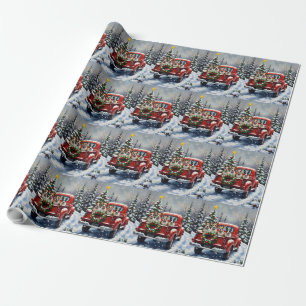 Bull Terrier Christmas Red Truck Holiday Wrapping Paper