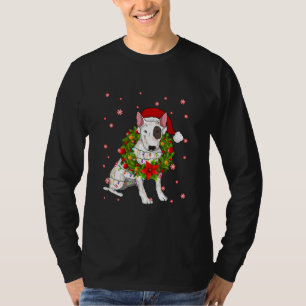 Bull Terrier Christmas Santa Hat Xmas Lights Dog T-Shirt