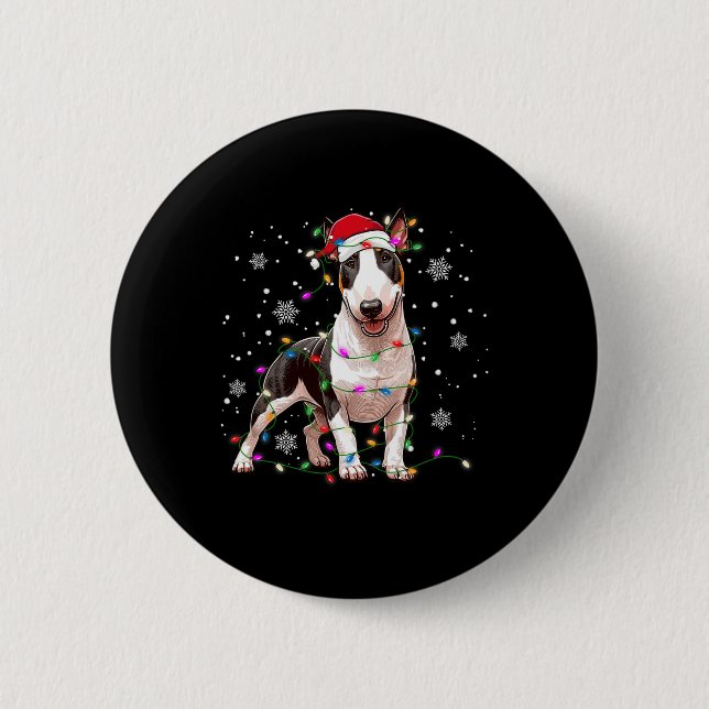 Bull Terrier Christmas Sweater Dog Xmas Lights Tre 6 Cm Round Badge (Front)