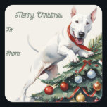 Bull Terrier & Christmas Tree Gift Tag Sticker<br><div class="desc">Bull Terrier & Christmas Tree Gift Tag Sticker</div>