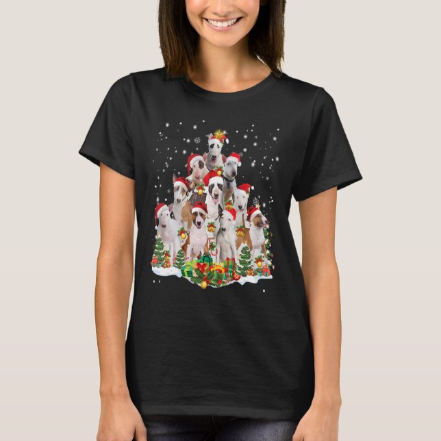 Bull Terrier Christmas Tree Santa Hat Dog  Ugly Sw T-Shirt (Front)