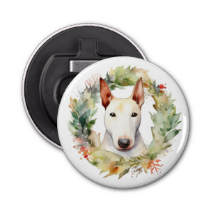 Bull Terrier Christmas Wreath Festive Pup  Bottle Opener