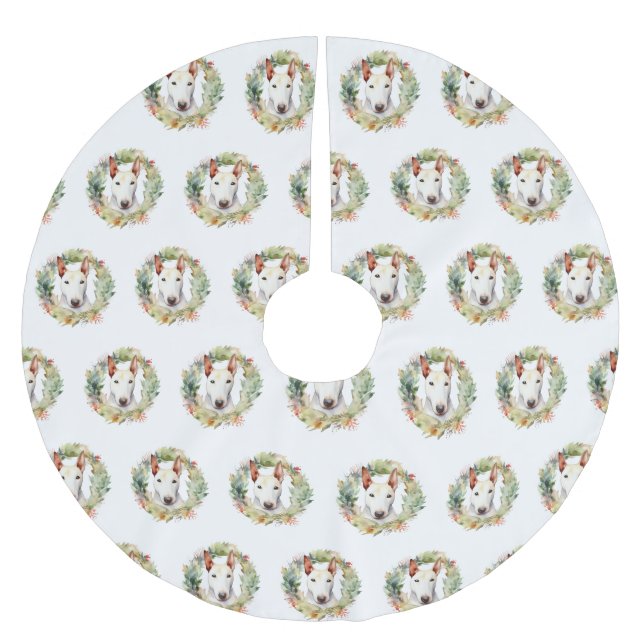 Bull Terrier Christmas Wreath Festive Pup  Brushed Polyester Tree Skirt (Front)