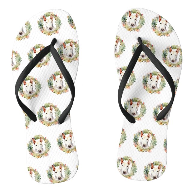 Bull Terrier Christmas Wreath Festive Pup  Jandals (Footbed)
