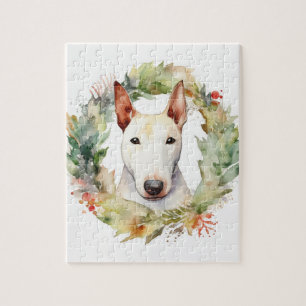 Bull Terrier Christmas Wreath Festive Pup Jigsaw Puzzle