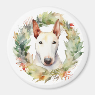 Bull Terrier Christmas Wreath Festive Pup Magnet
