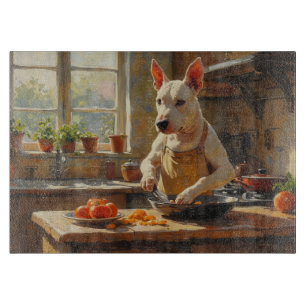Bull Terrier Cooking in Kitchen Cutting Board