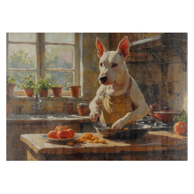 Bull Terrier Cooking in Kitchen Cutting Board (Front)