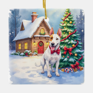 Bull Terrier Cosy Cottage Christmas Tree Art Ceramic Ornament