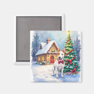 Bull Terrier Cosy Cottage Christmas Tree Art Magnet