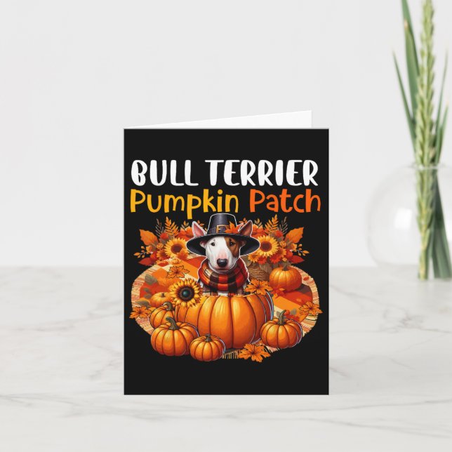 Bull Terrier Cute Patch Thanksgiving Pumpkins Fall Card (Front)